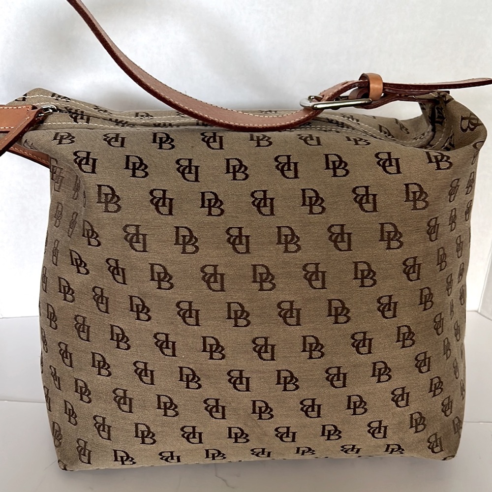 Vintage Dooney & Bourke Signature Logo Canvas Hobo Shoulder Bag